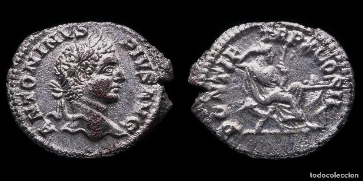 Monedas Imperio romano: Caracalla Denarius - PONTIF TR P X COS II - 21 mm / 2,95 gr.