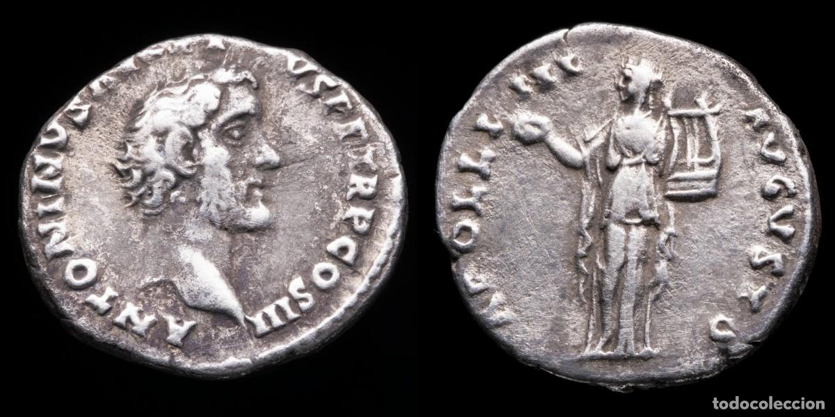 Monedas Imperio romano: Antoninus Pius Denarius - APOLLINI AVGVSTO - 18 mm / 2,99 gr.