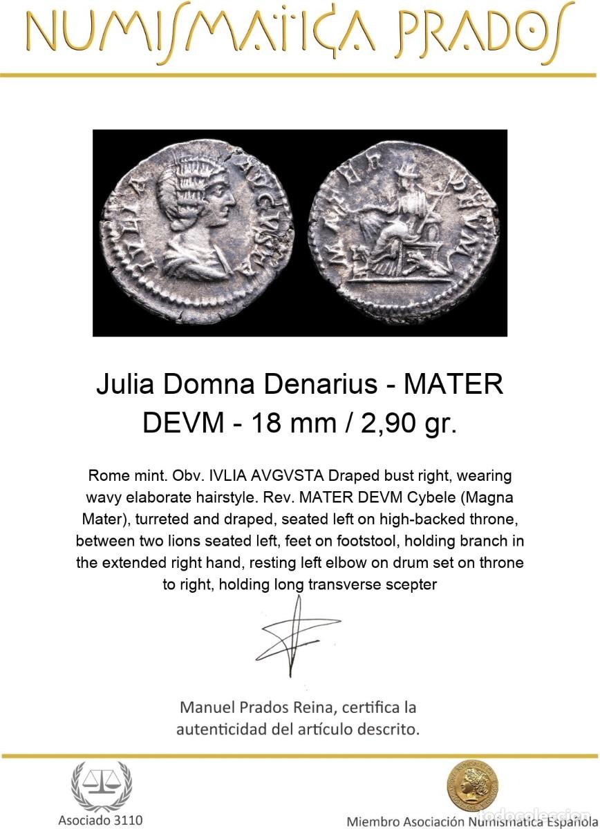 Monedas Imperio romano: Julia Domna Denarius - MATER DEVM - 18 mm / 2,90 gr. - Foto 2