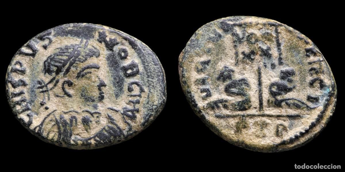 Monedas Imperio romano: Crispus - VIRTVS EXERCIT VOT XX, Trier - 17 mm / 2,53 gr.