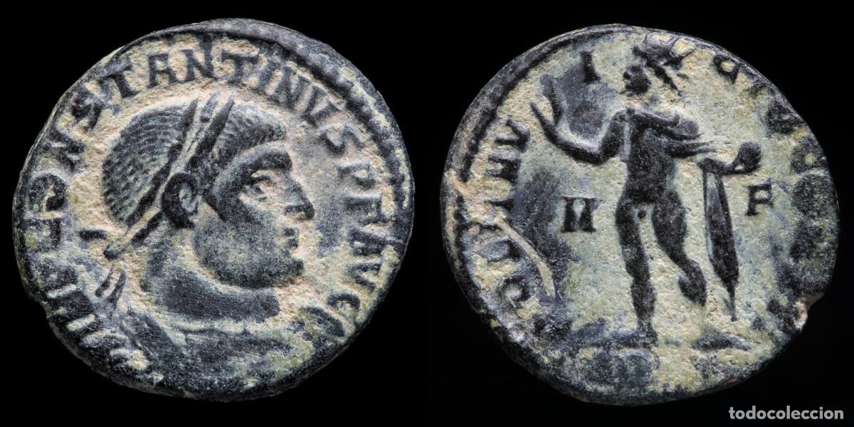 Monedas Imperio romano: Constantine I Follis - SOLI INVICTO COMITI, Arles - 19 mm / 3,25 gr.