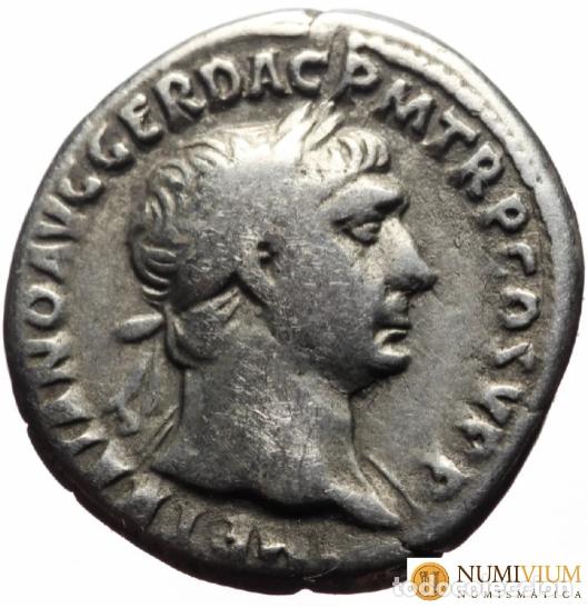 Monedas Imperio romano: Trajano. Denario 103-104 dC. RIC 212. Victoria coronando a Trajano
