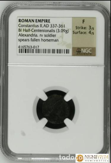 Monedas Imperio romano: Constantino II. 1/2 centenional. 337-361 D.c. Alejandr&iacute;a. Encapsulada por NGC
