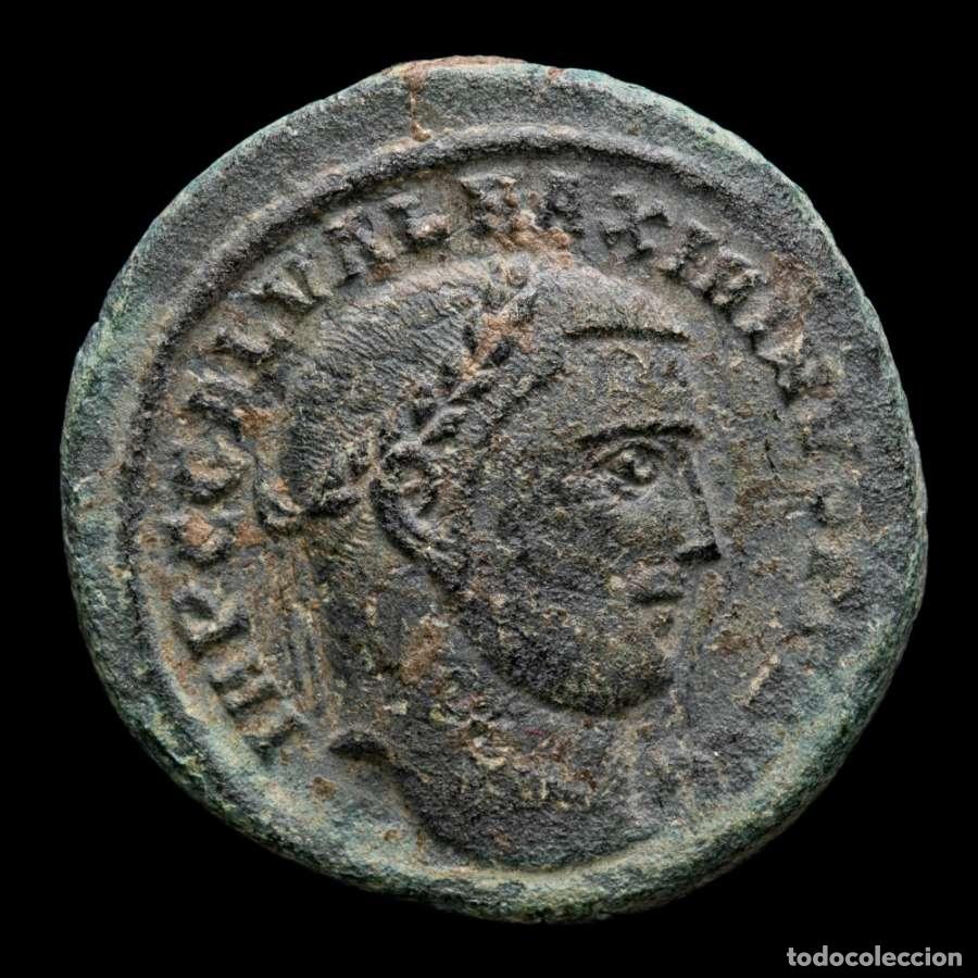 Monedas Imperio romano: Maximino II follis, Antioqu&iacute;a, 310/1 dC GENIO EXERCITVS ◡ - B / ANT