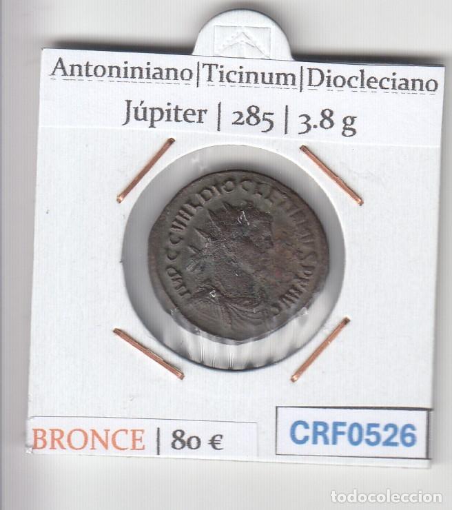 Monedas Imperio romano: CRF0526 MONEDA ANTONINIANO TICINUM DIOCLECIANO JUPITER 285