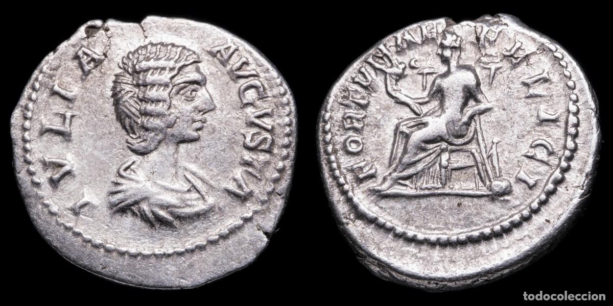 Monedas Imperio romano: Julia Domna Denarius - FORTVNAE FELICI - 20 mm / 3,49 gr.
