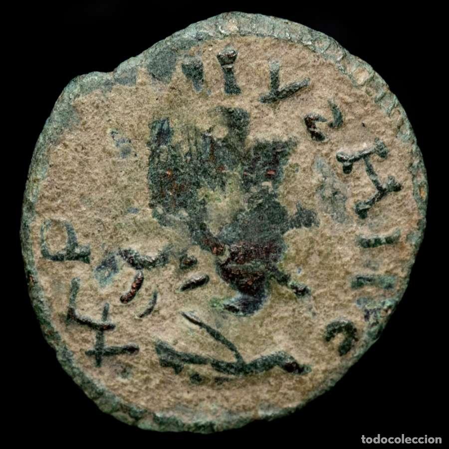 Monedas Imperio romano: T&eacute;trico I, antoniniano. Acu&ntilde;aci&oacute;n b&aacute;rbara. Pax en pie a izq. en rev.