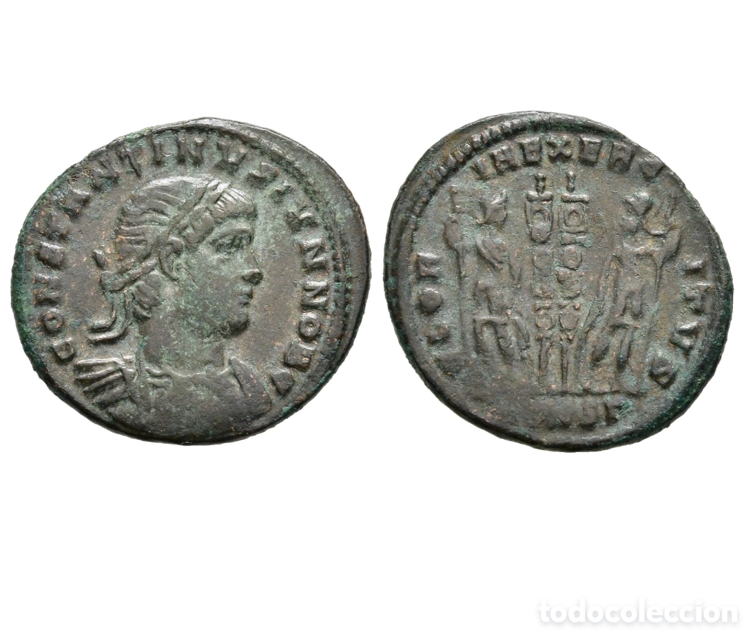 Monedas Imperio romano: Bonito folis emperador Constantino II. Constantinopla