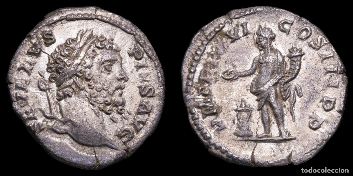 Monedas Imperio romano: Septimius Severus Denarius - P M TR P XVI COS III P P - 18 mm / 2,73 gr.