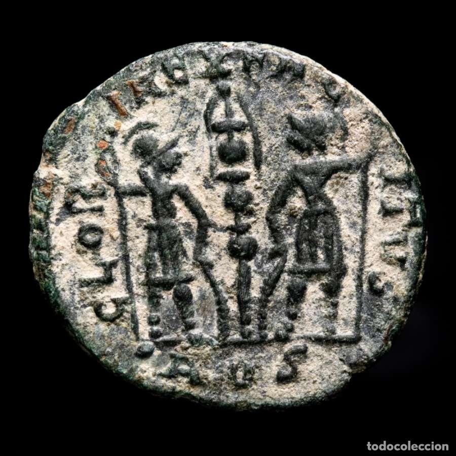Monedas Imperio romano: Constante follis. Aquilea &middot;AQS. GLORIA EXERCITVS. RIC-146 R3!