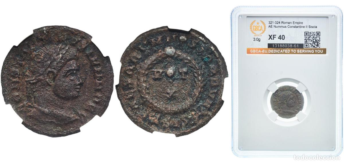 Monedas Imperio romano: Rome Roman Empire ND (321-324) Nummus - Constantine II (CAESARVM NOSTRORVM; Siscia) Bronze Siscia M