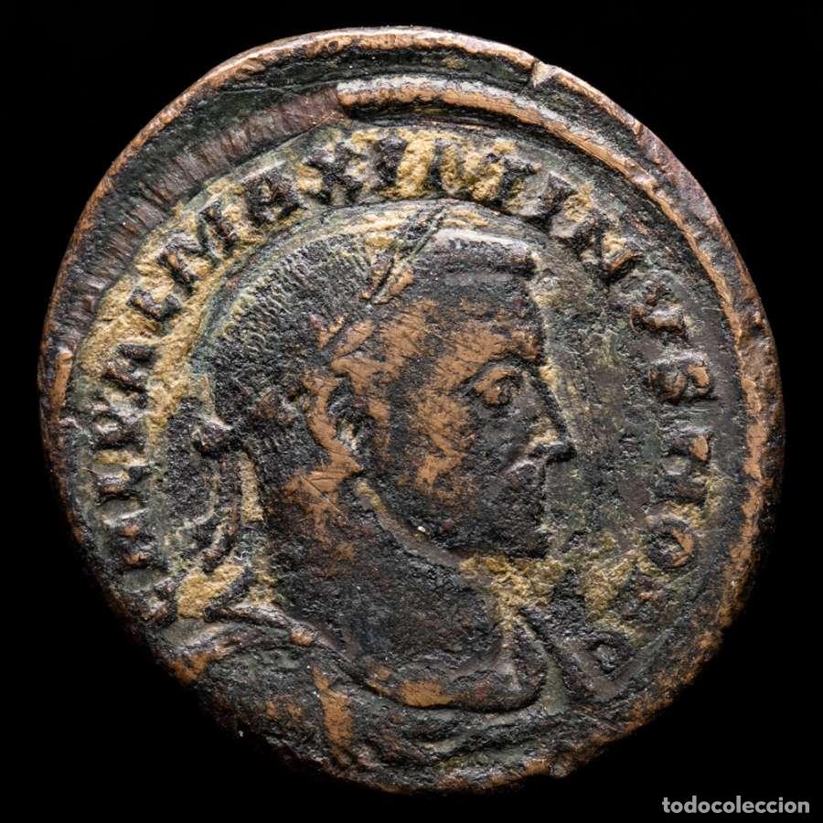 Monedas Imperio romano: Maximino II Daza como c&eacute;sar follis. Lugdunum, 307 d.C. T/F. PLG.