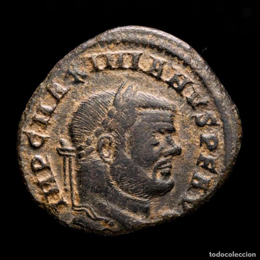 Monedas Imperio romano: Maximiano - follis de Roma, GENIO POPVLI ROMANI / S✩ (6057)