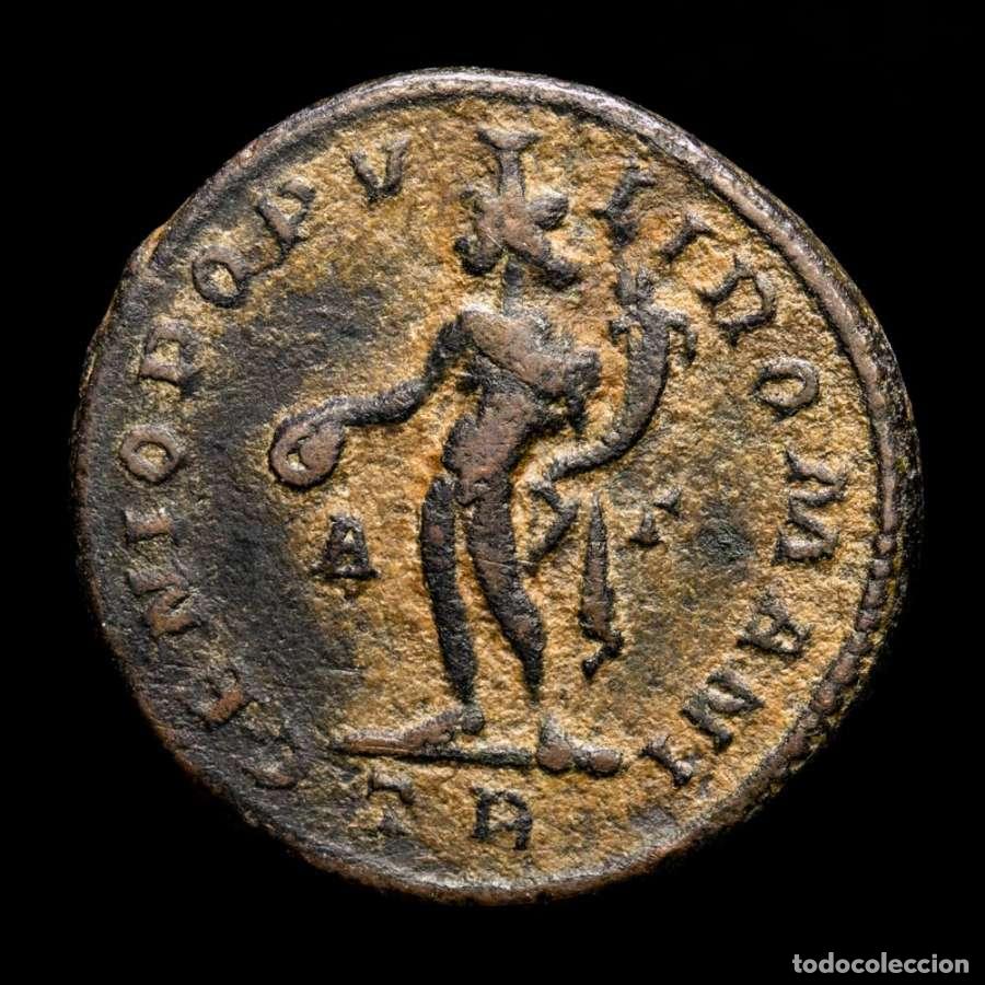 Monedas Imperio romano: Maximiano Follis de bronce, Trier. GENIO POPVLI ROMANI A &Gamma; / TR
