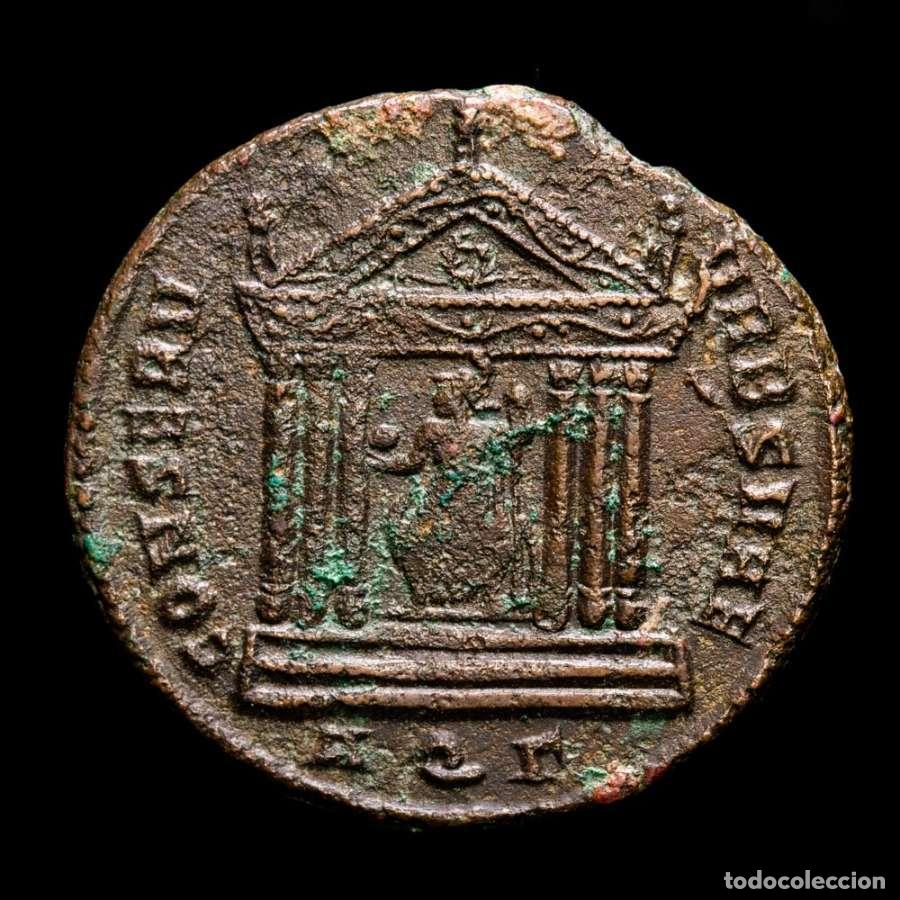 Monedas Imperio romano: Maximiano - Follis de Aquileia - Templo CONSERV VRB SVAE / AQ&Gamma;