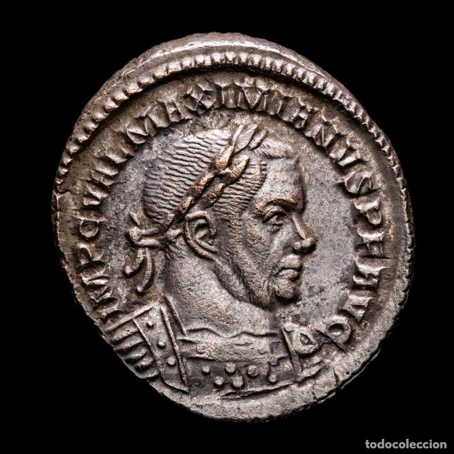 Monedas Imperio romano: Maximiano - Follis de Trier 307 dC. - GENIO POP ROM S - A / PTR