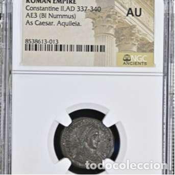Monedas Imperio romano: Constantino II cesar - Follis de bronce. Aquileia AQT. VOT X Palmas