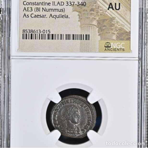 Monedas Imperio romano: Constantino II Follis. Aquileia. CAESARVM NOSTRORVM VOT V // ⦁AQT⦁