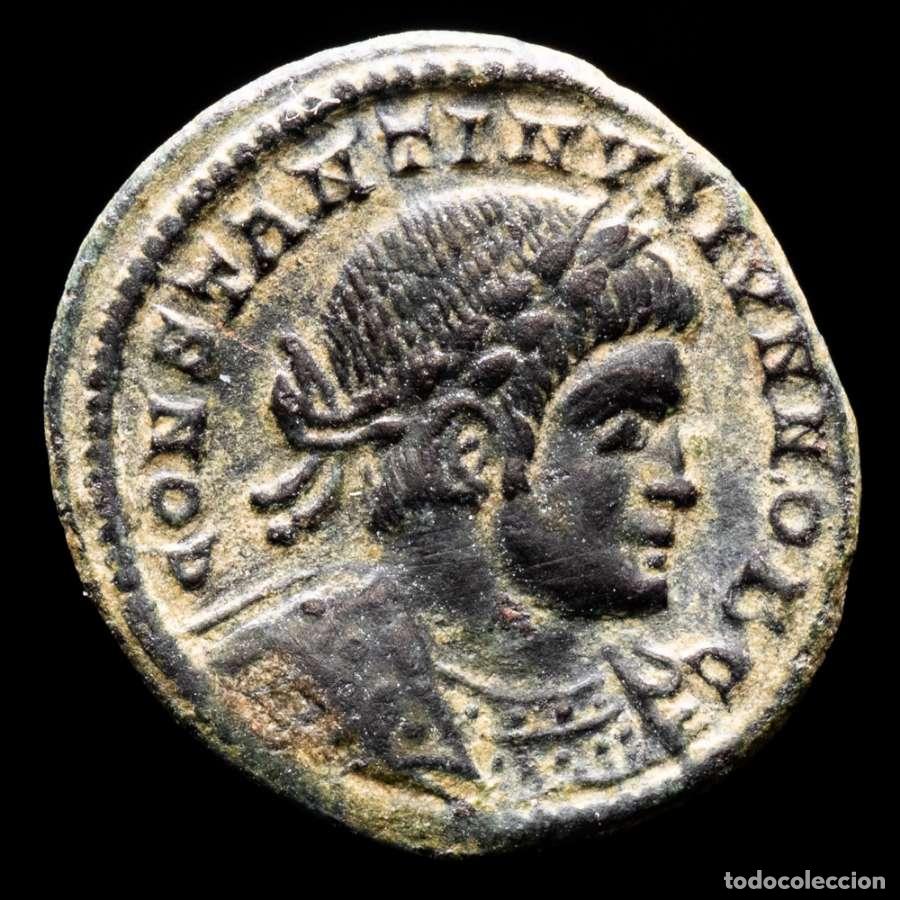 Monedas Imperio romano: Imperio Romano Constantino II C&eacute;sar &AElig; Follis GLORIA EXERCITVS &bull;PLG