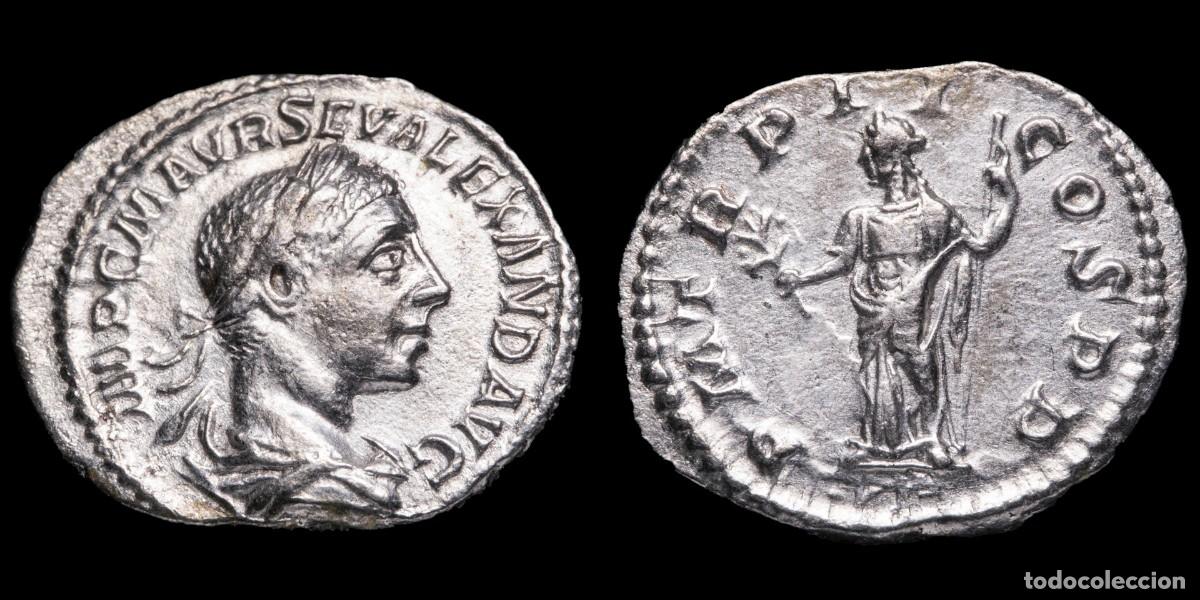 Monedas Imperio romano: Severus Alexander Denarius - PM TR P II COS P P - 20 mm / 2,69 gr.