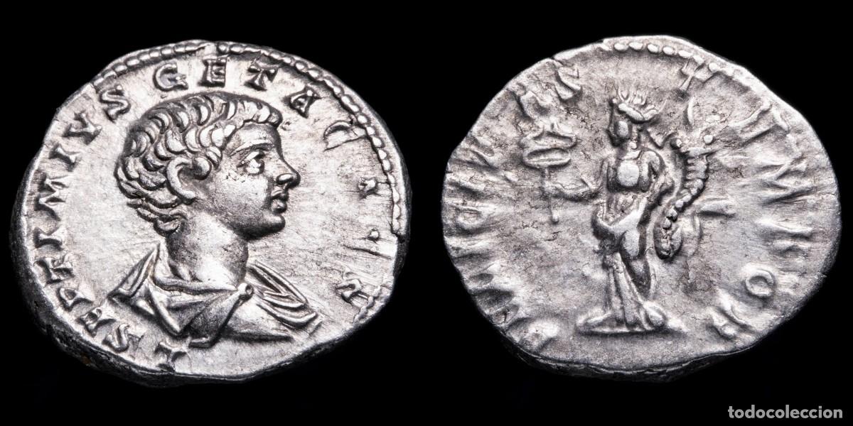 Monedas Imperio romano: Geta Denarius - FELICITAS TEMPOR - 18 mm / 3,37 gr.