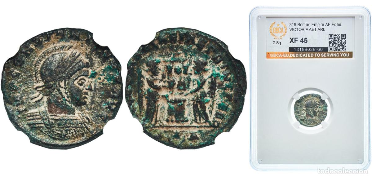 Monedas Imperio romano: Rome Roman Empire 319 Roman Empire AE Follis Victoria AET ARL 2.8g GBCA XF