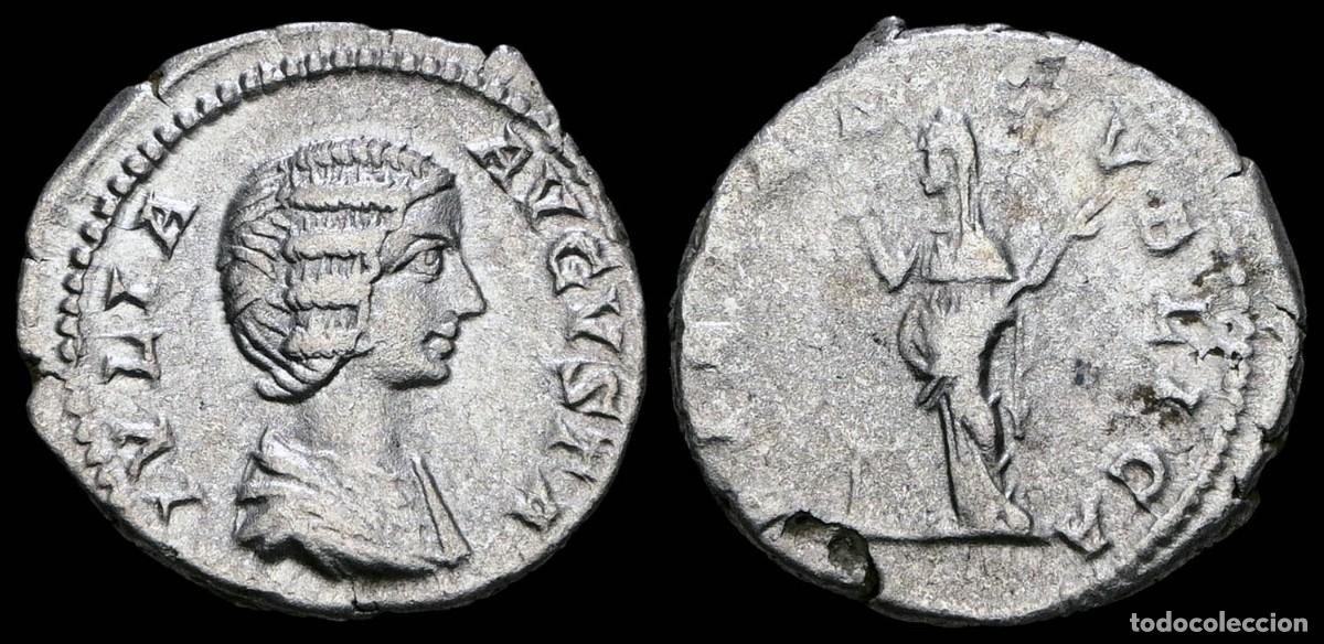 Monedas Imperio romano: Julia Domna Denarius - PIETAS PVBLICA - 17 mm / 3,21 gr.
