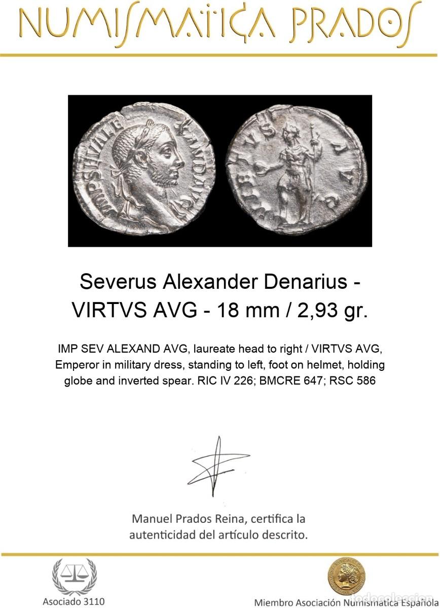 Monedas Imperio romano: Severus Alexander Denarius - VIRTVS AVG - 18 mm / 2,93 gr. - Foto 2