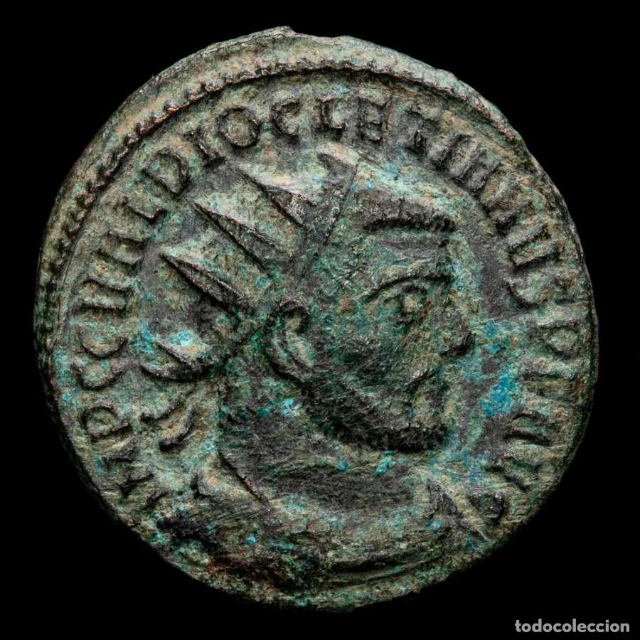 Monedas Imperio romano: Diocleciano radiado Heraclea. 295/6 dC. CONCORDIA MILITVM HA (3728)