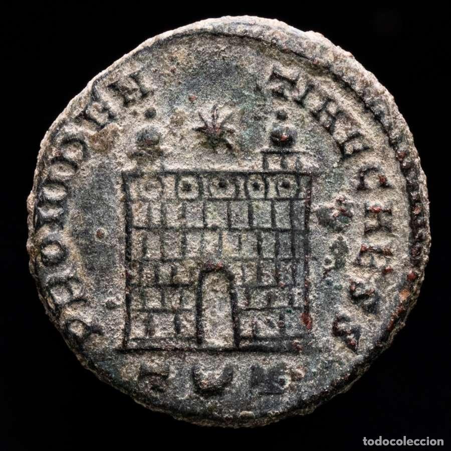 Monedas Imperio romano: Constantino II (317-337 dC) follis. Ticnum. PROVIDENTIAE CAESS / T◡T