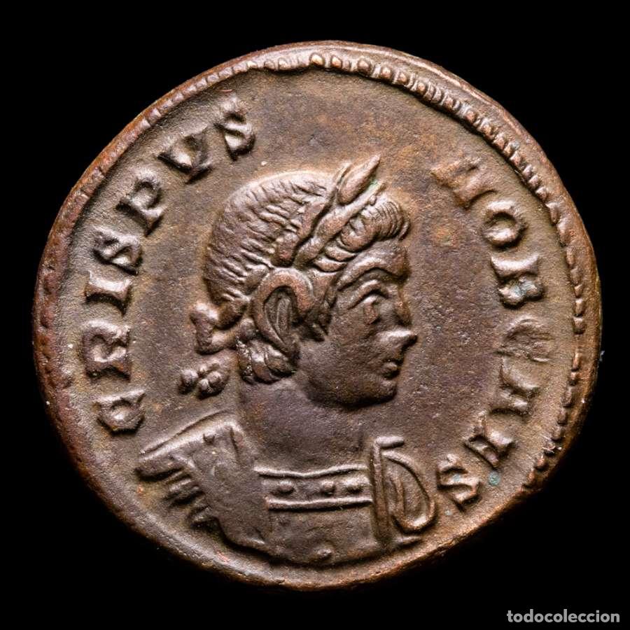 M&uuml;nzen R&ouml;misches Reich: Crispo, Cesar, follis,Lugdunum BEATA TRANQVILLITAS C-R PLG
