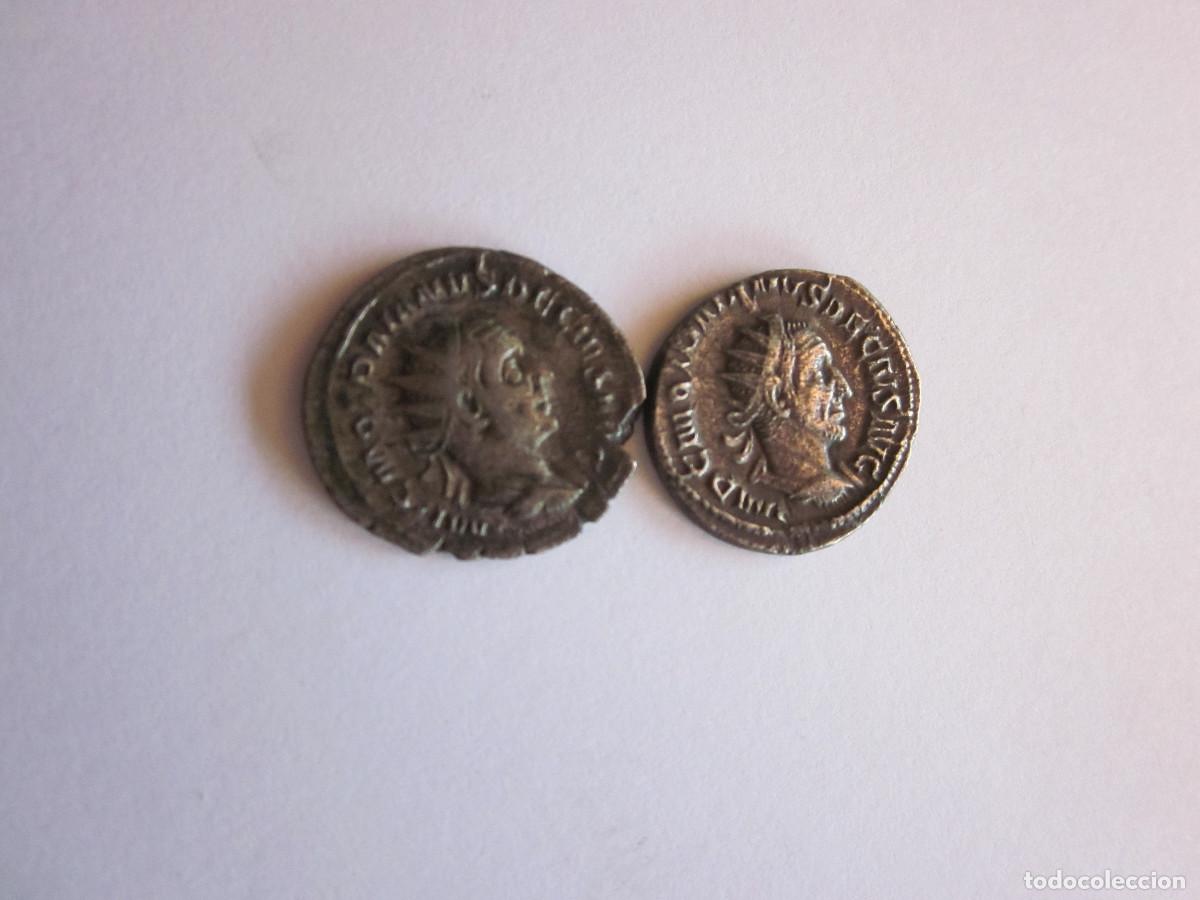 Monedas Imperio romano: 2 Antoninianos de Trajano Decio. Pannoniae y Uberitas aug. Plata.