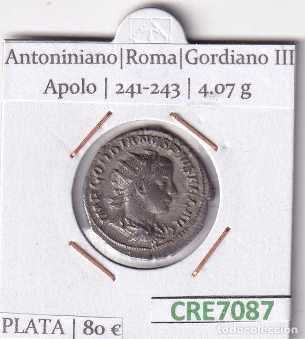 Roman Empire Coins: CRE7087 MONEDA ANTONINIANO ROMA GORDIANO III APOLO 241-243