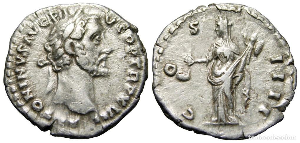 Monedas Imperio romano: Antonino P&iacute;o (138-161 dC) AR Denario, Vesta