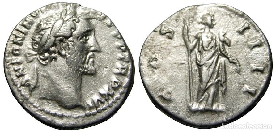 Monedas Imperio romano: Antonino P&iacute;o (138-161 dC) AR Denario, Fortuna