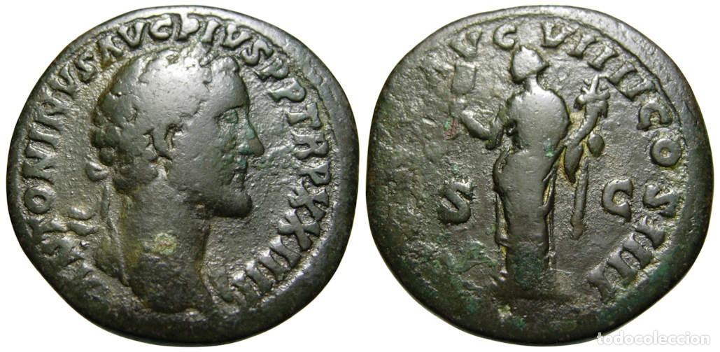 Monedas Imperio romano: Antonino P&iacute;o &AElig; Sestercio (160-161 dC), Liberalitas