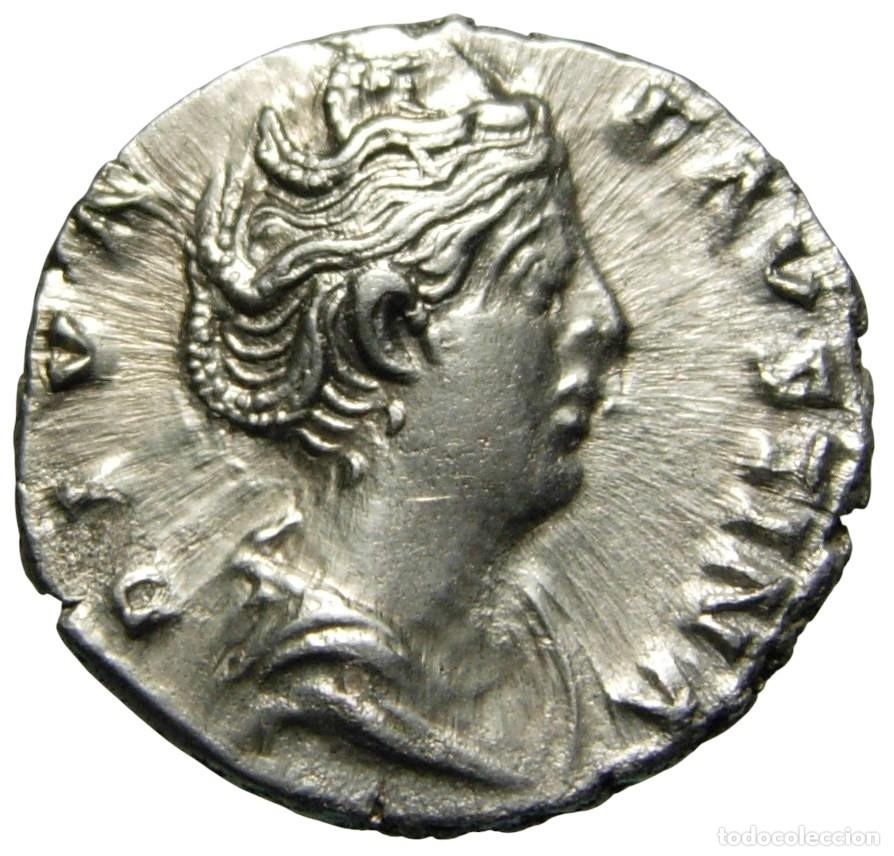 Monedas Imperio romano: Diva Faustina I AR Denarius (141 AD), Vesta
