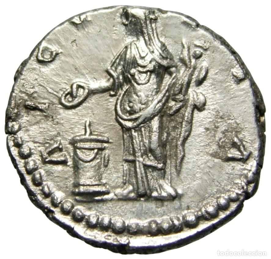 Monedas Imperio romano: Diva Faustina I AR Denarius (141 AD), Vesta - Foto 2