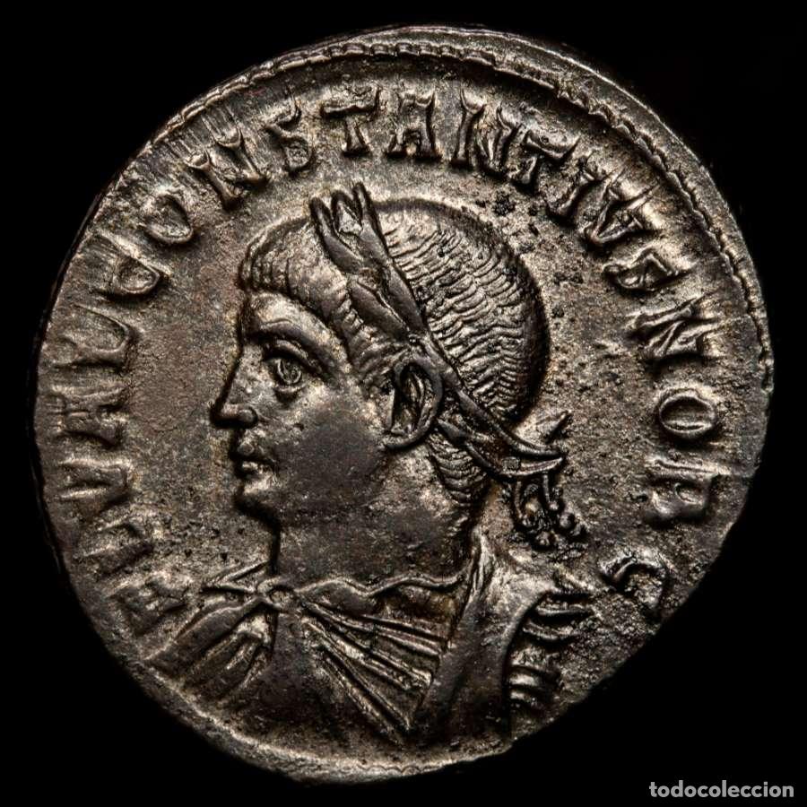 Monedas Imperio romano: Constancio II Cesar. &AElig; Follis. PROVIDENTIAE CAESS / R&Omega;Q Roma. EBC.