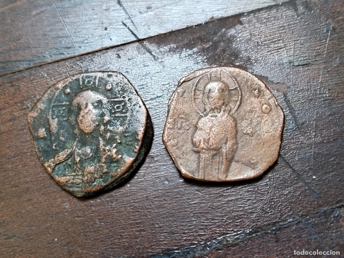 Monedas Imperio romano: Pareja de Follis Imperio Bizantino. Originales.