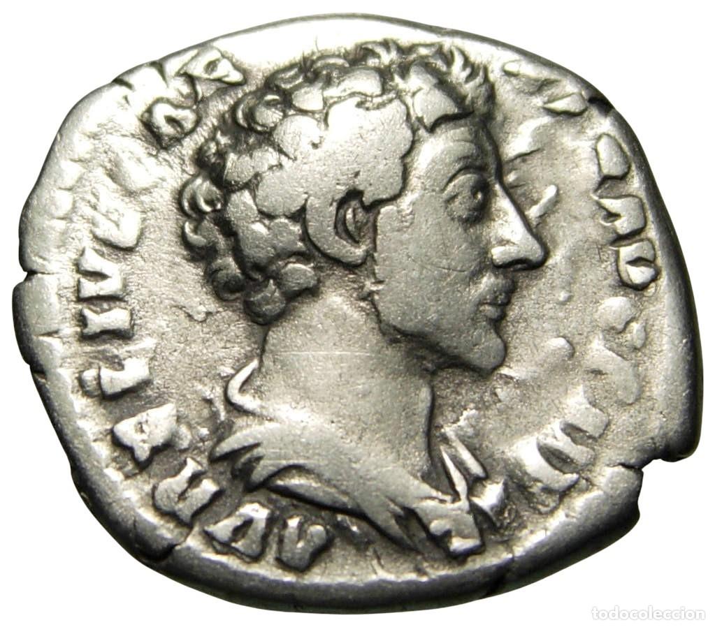 Monedas Imperio romano: Marco Aurelio AR Denario (153-154 dC), Minerva