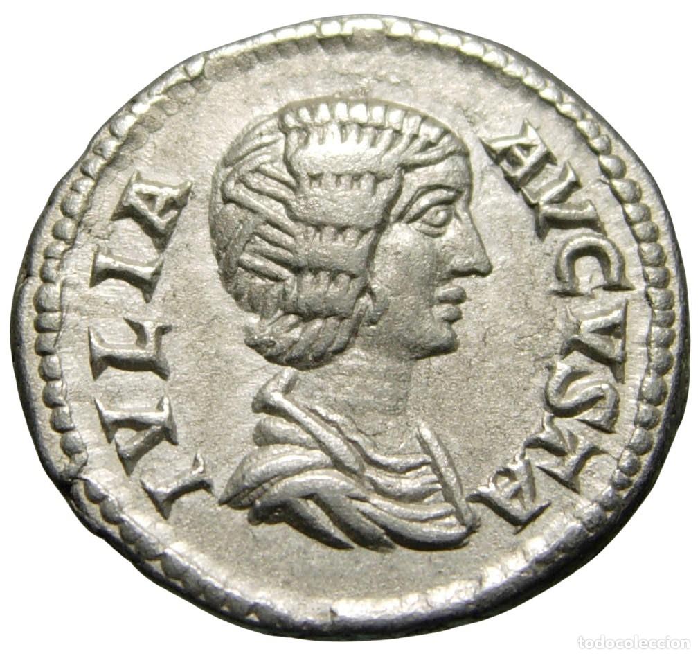 Monedas Imperio romano: Julia Domna AR Denarius (209 dC), Juno - Foto 1