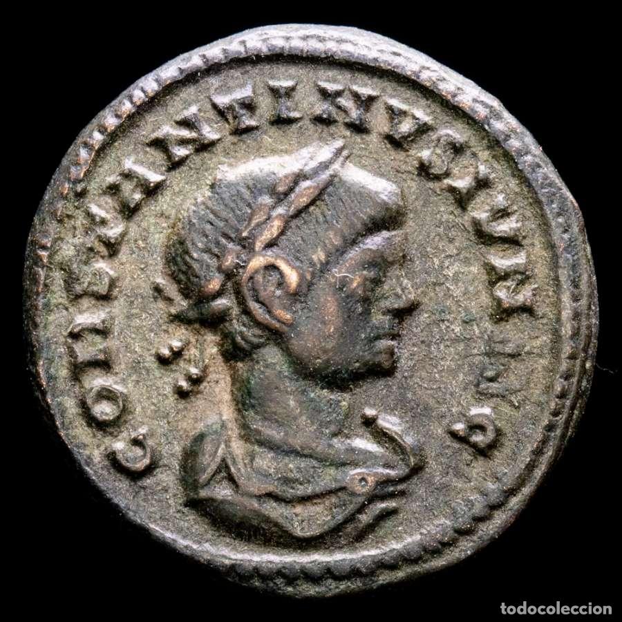 Monedas Imperio romano: Constantino II, follis, Lugdunum.BEATA TRANQVILLITAS / PLG Altar.