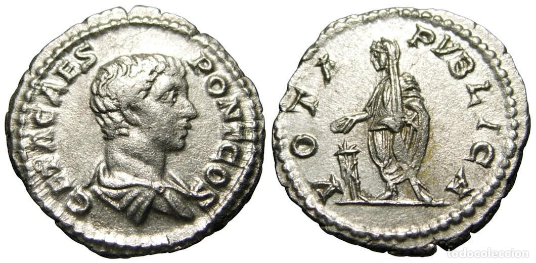 Monedas Imperio romano: Geta AR Denarius (205 dC), VOTA PVBLICA - Foto 3