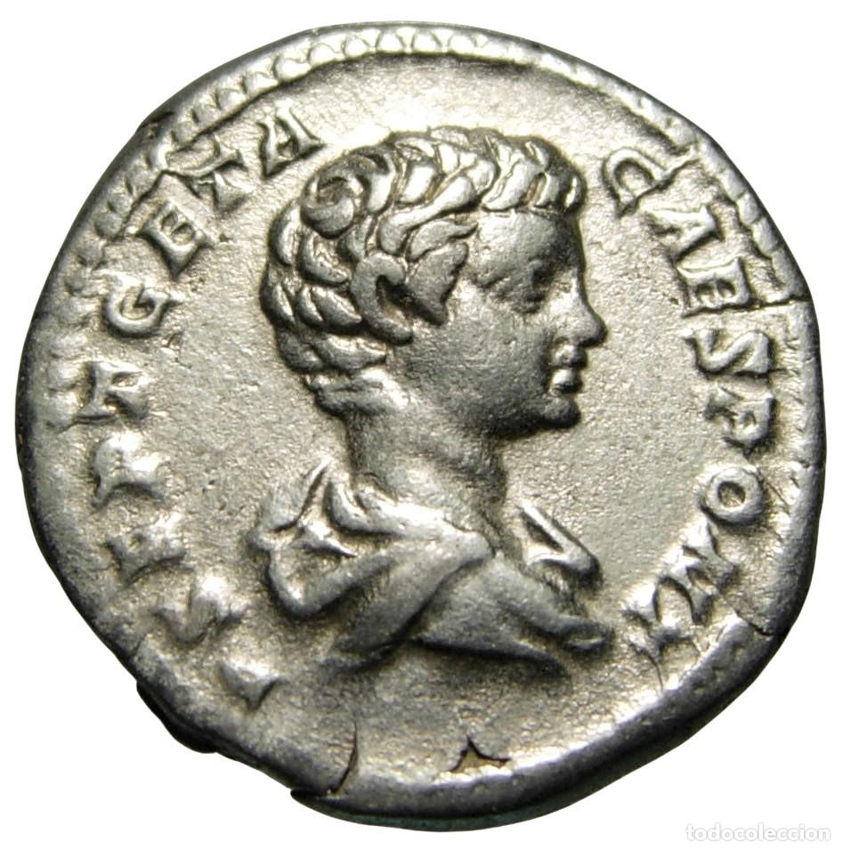 Monedas Imperio romano: Geta AR Denarius (209-212 dC), PRINC IVVVENTVTIS