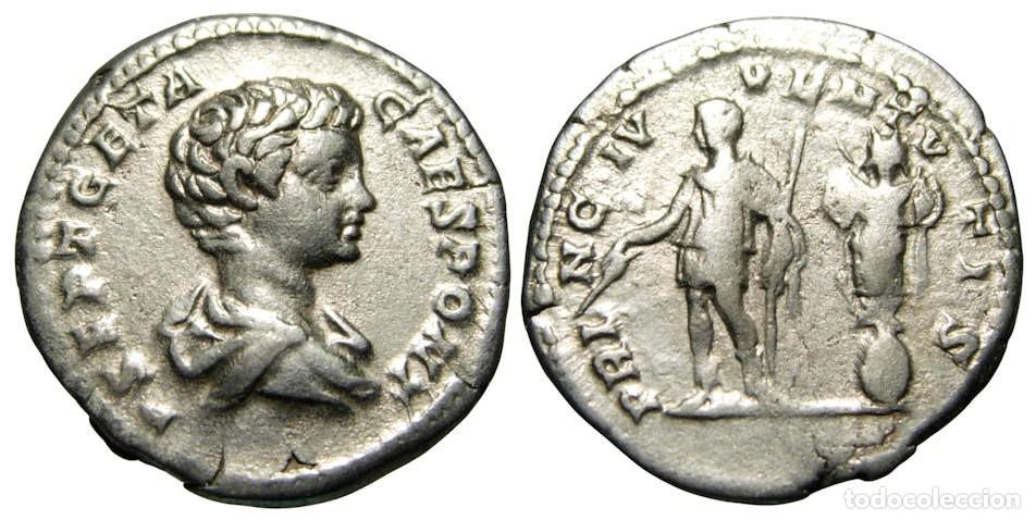 Monedas Imperio romano: Geta AR Denarius (209-212 dC), PRINC IVVVENTVTIS - Foto 3