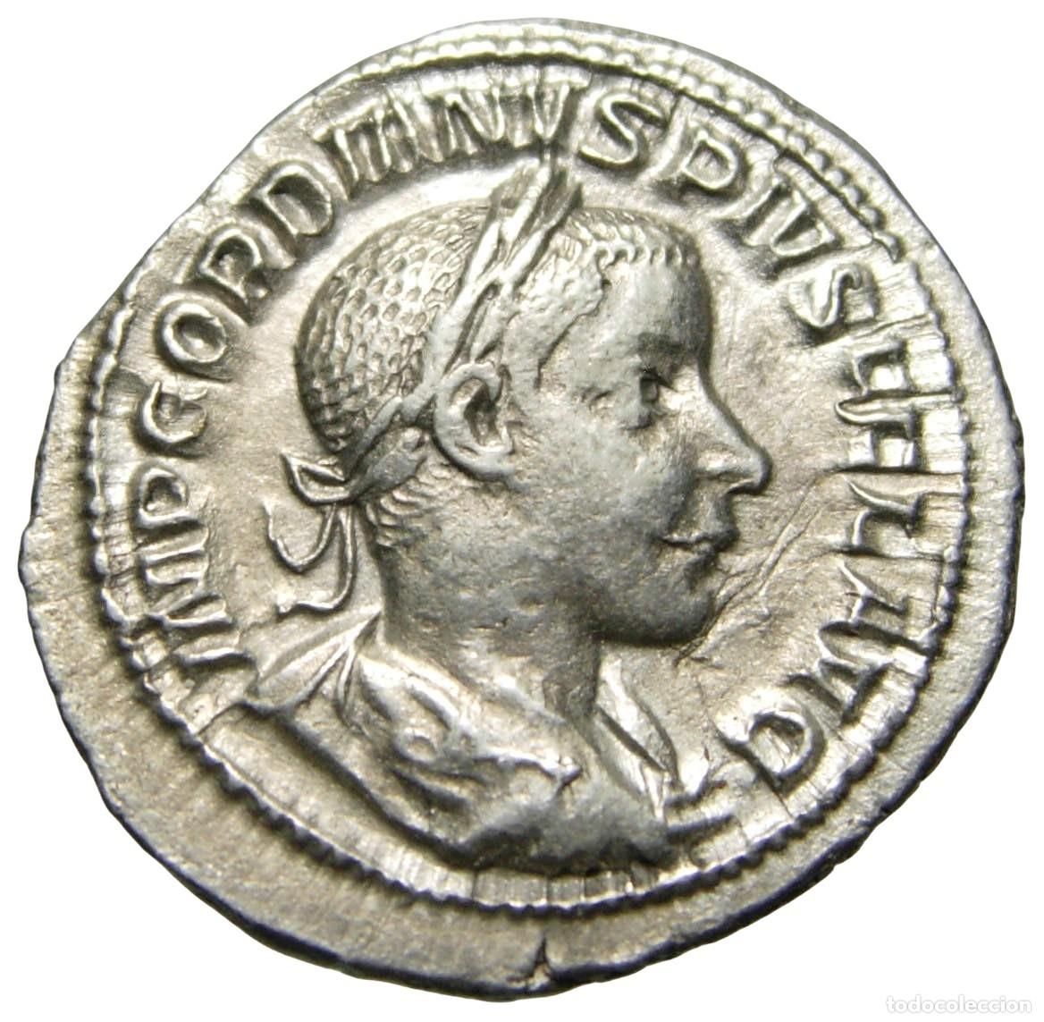 Monedas Imperio romano: Gordiano III AR Denario (241-242 dC), SECVRITAS PVBLICA