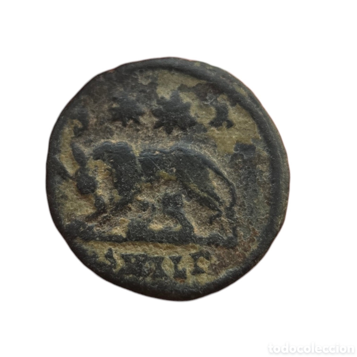 Monedas Imperio romano: Urbs Roma , letras al lado de las estrellas
