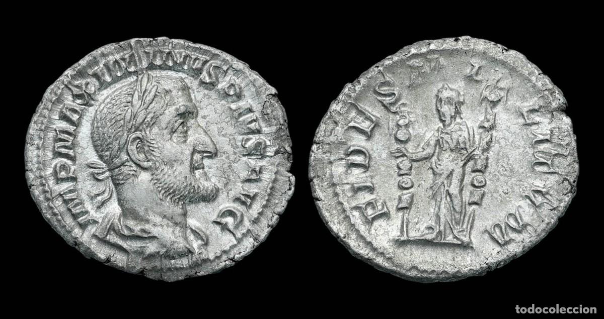 Monedas Imperio romano: Maximinus I Thrax Denarius - FIDES MILITVM - 20 mm / 2,90 gr.