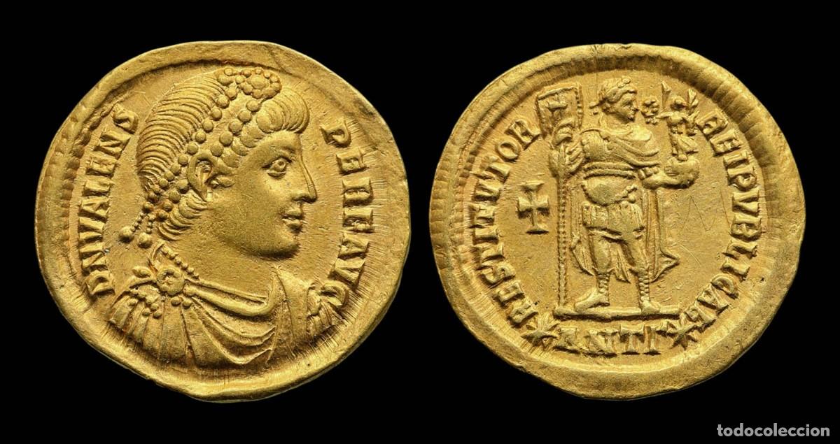 Monedas Imperio romano: Valens Gold Solidus - RESTITVTOR REIPVBLICAE, Antiochia - 22 mm / 4,45 gr.Antioch mint, 10th officin